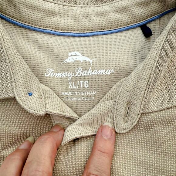 Tommy Bahama Lot (2) S/S Summer Polos Green Print & Tan Shirts XL X-Large - Picture 7 of 13